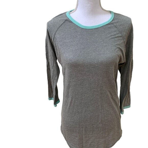 LuLaRoe Womens 3/4 Sleeve Gray & Mint Raglan Shirt S - Picture 1 of 5